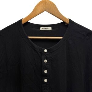 Buck Mason Men's Size XL Black Henley Short Sleeve Cotton Curved Hem T-Shirt euc